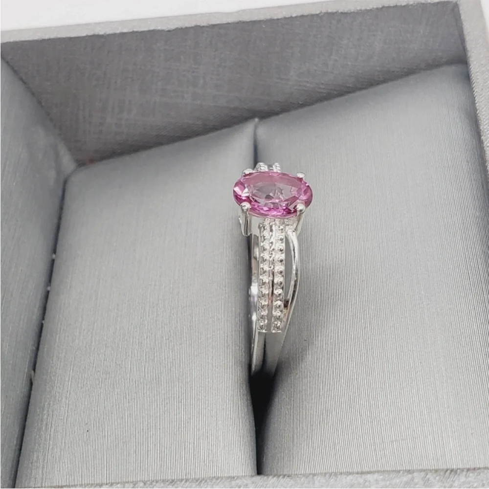 Genuine Oval .75 Carat Pink Topaz 925 Sterling Silver Solitaire Ring
